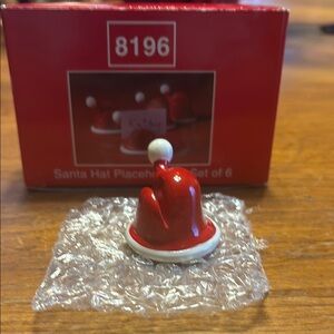 NIB 2004©️ DSI ceramic red & white Santa Hat Placeholderlders-Set of 6